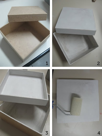 Como revestir caixa de MDF com tecido e decorar com decoupage