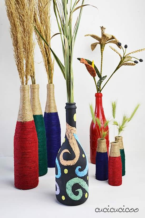 Vasinhos decorativos com garrafinhas