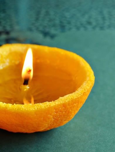 Vela de laranja para decoração de casamentos