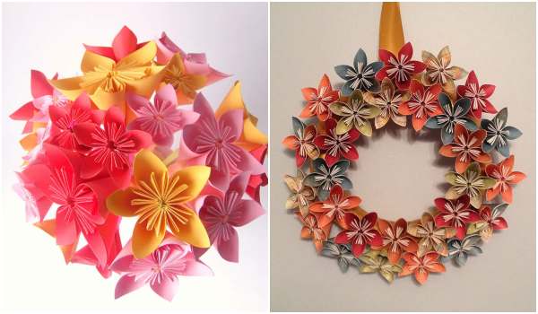 Decoração com flores de origami