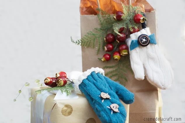 Decoração com luvinhas de lã - Enfeite de Natal