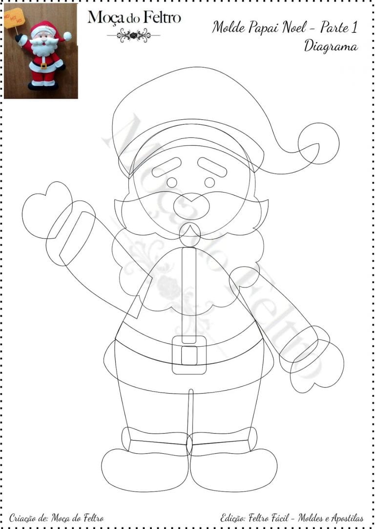 10 Moldes para fazer Papai Noel de Feltro - Como fazer em casa