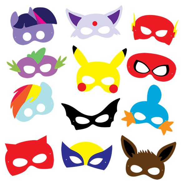 Moldes Coloridos de Máscaras Infantis Pokemon, Xmen