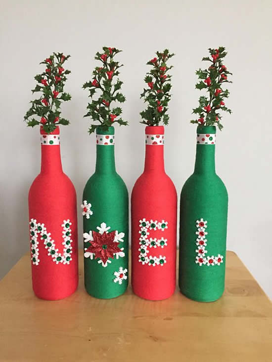 Decoração linda de Natal com garrafas