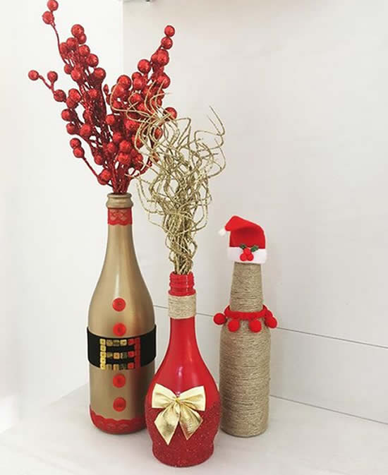 Decoração de Natal com garrafas decoradas