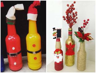 Enfeites de Natal com garrafas decoradas