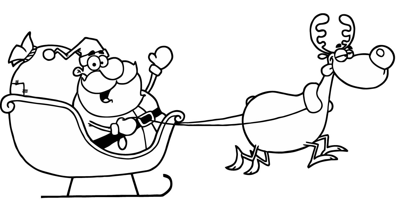 Desenho lindo de Papai Noel com trenó e rena