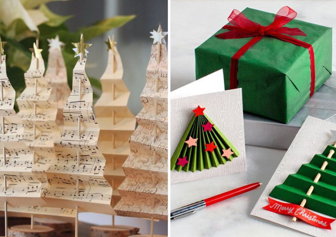 Árvores de Natal com papel Como fazer em casa Decoração de natal