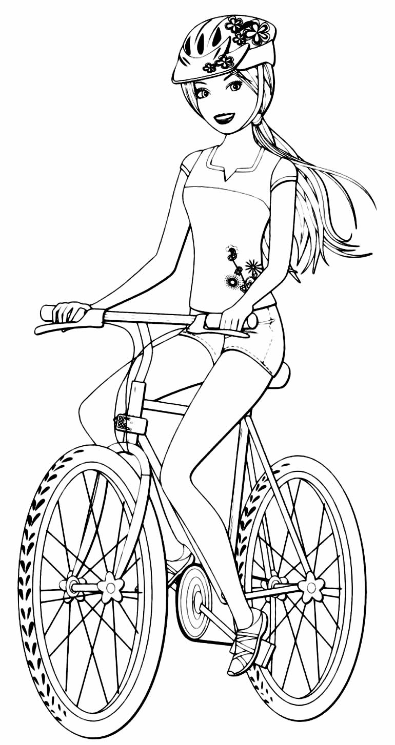 Desenho para colorir da Barbie com bicicleta