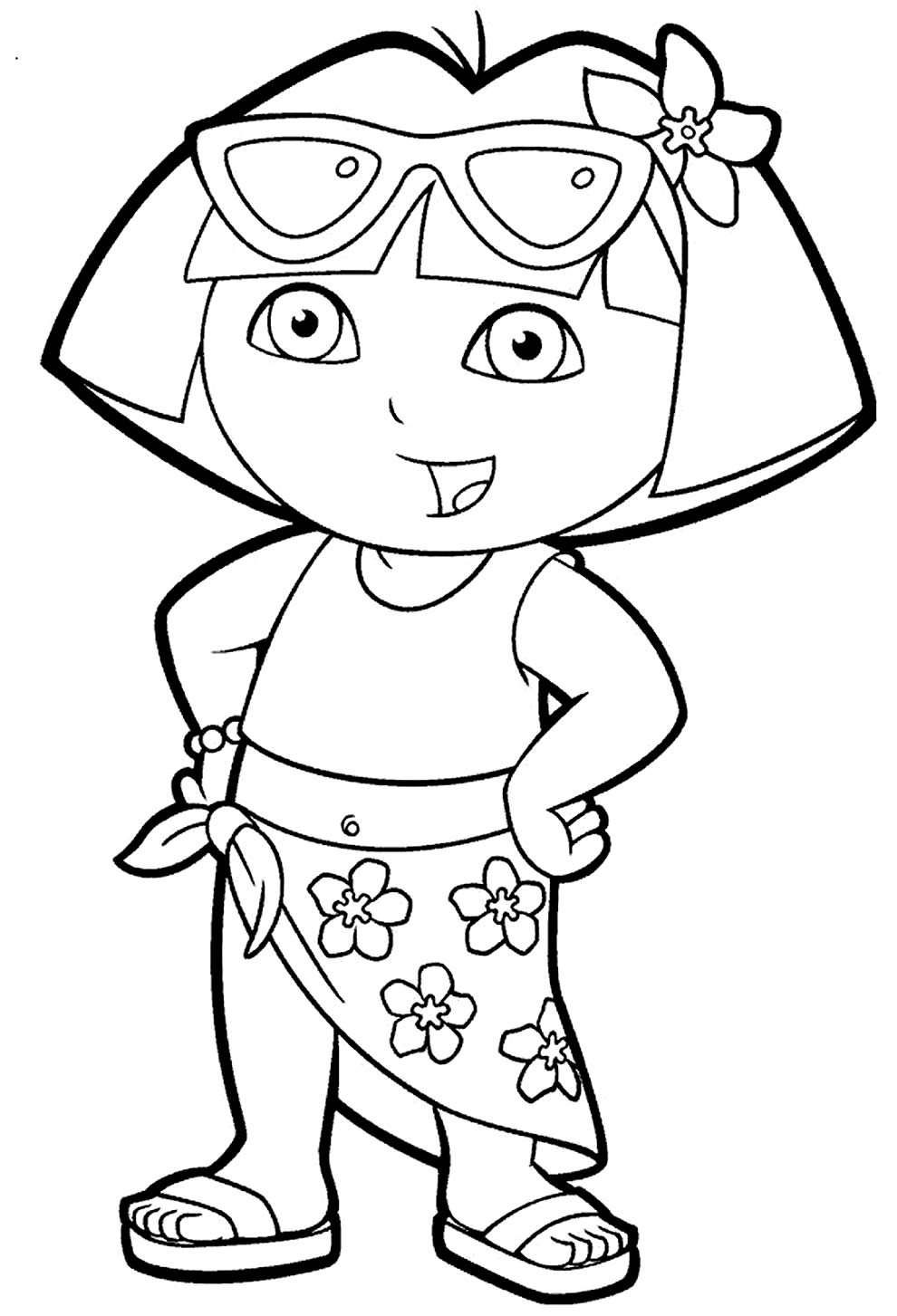 Desenho da Dora Aventureira na praia