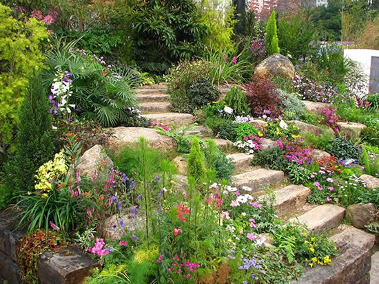Escada com pedras para jardim