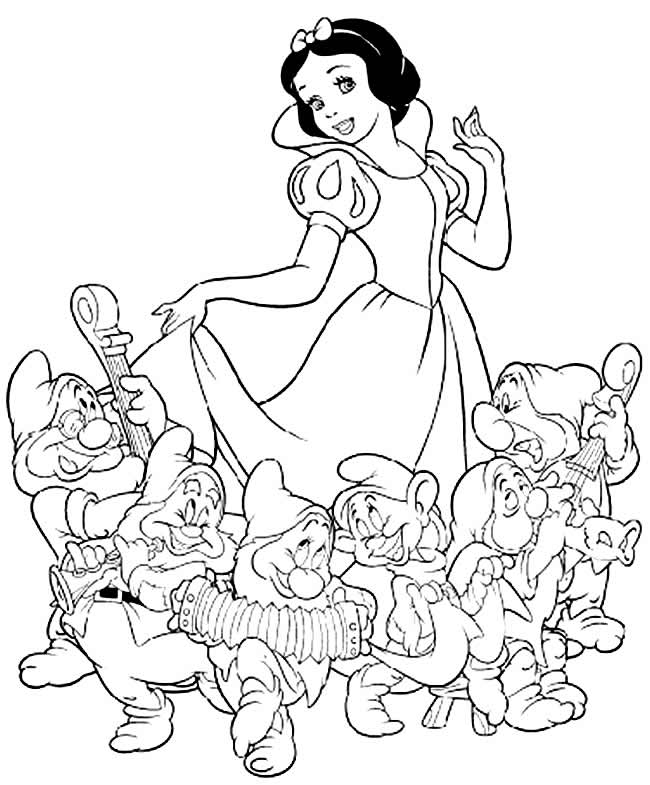 Desenho da Branca de Neve e os Sete Anões para colorir