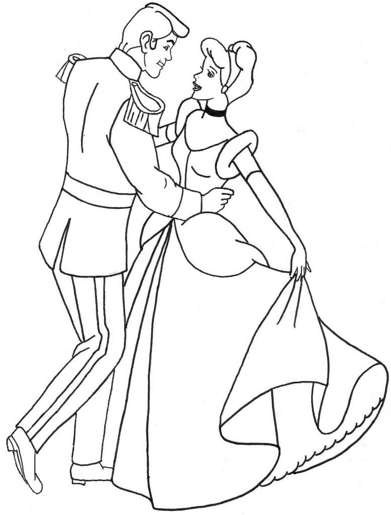 Desenho do príncipe e da Cinderela para colorir Desenhos para pintar infantil