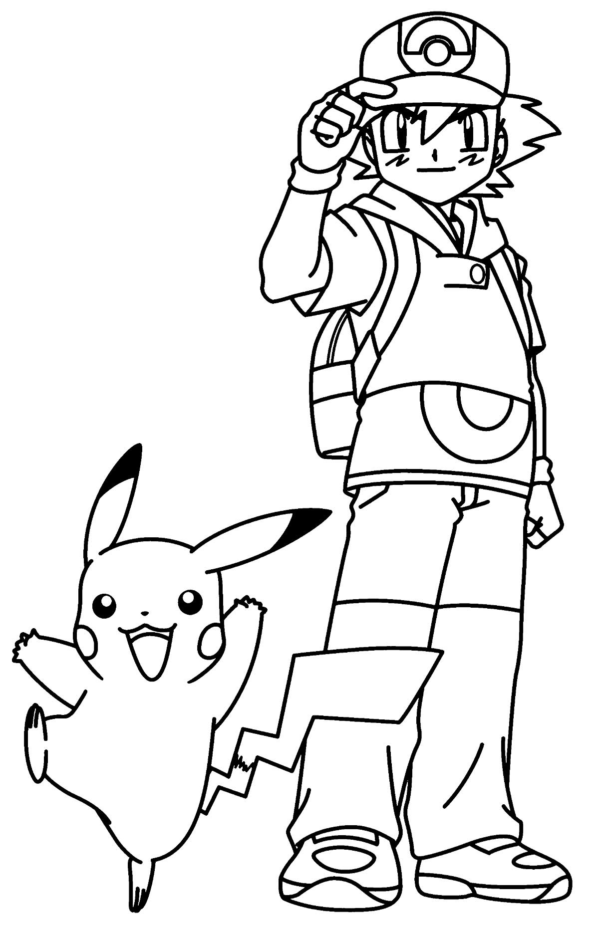 Desenho para colorir de Pikachu e Ash