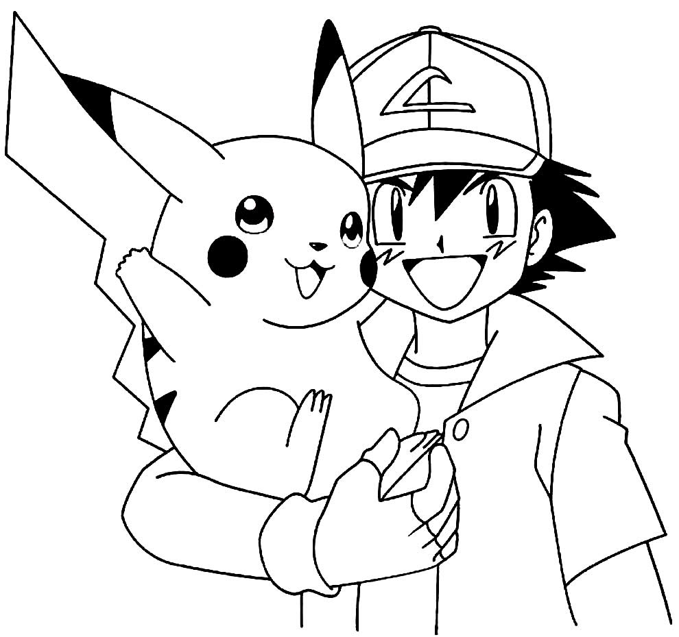 Desenho para colorir de Ash e Pikachu