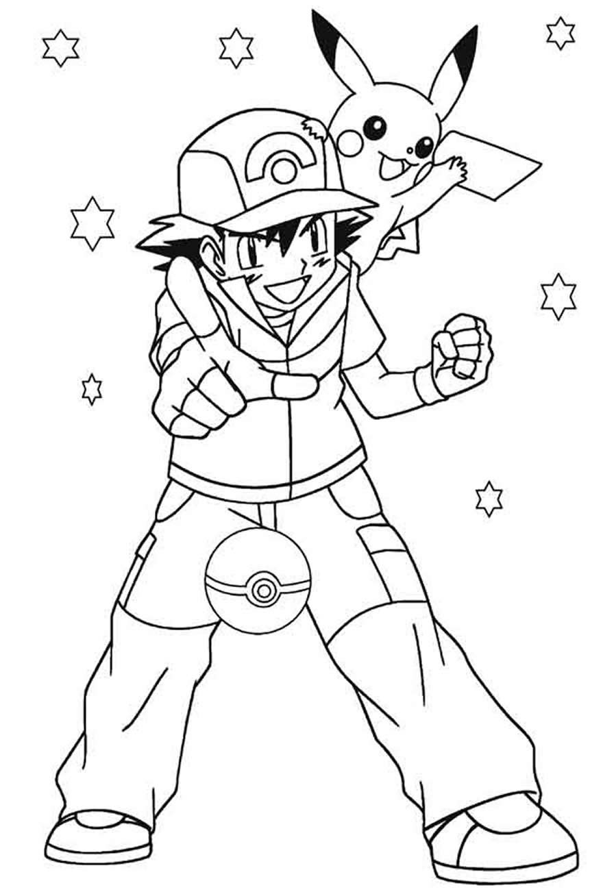 Desenho para colorir de Ash e Pikachu