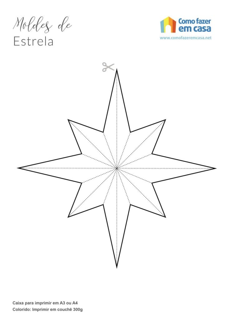 Molde de estrela para imprimir rosa dos ventos