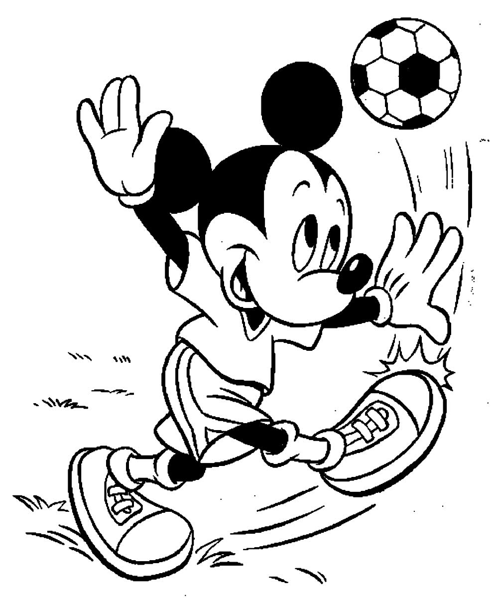 Desenho de Mickey e bola de futebol para colorir