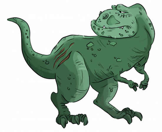 Desenho de Tricerátopo e tiranossauro rex pintado e colorido por