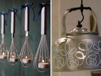 luminárias com utensílios de cozinha