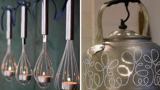 luminárias com utensílios de cozinha