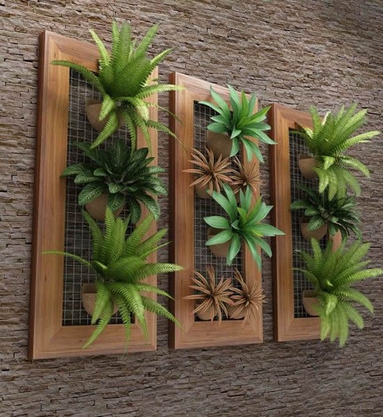 Painel de madeira para jardim vertical