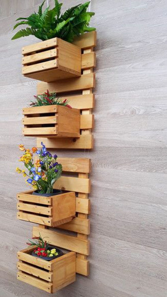 Painel de madeira para jardim vertical