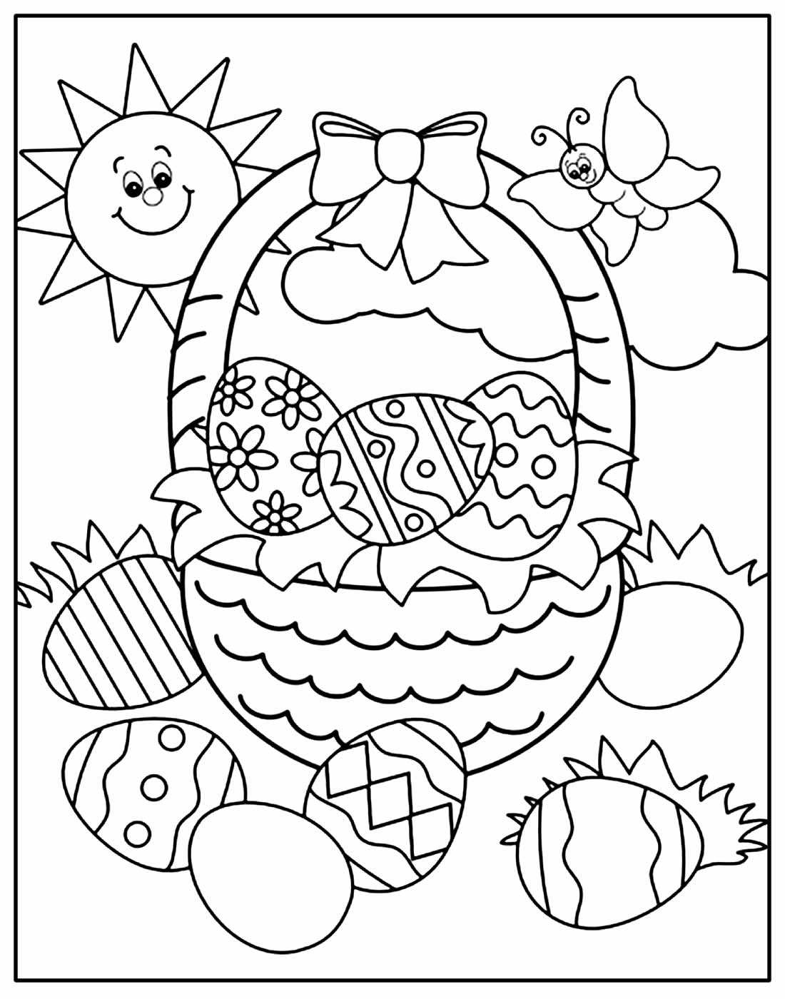 Desenho de Cesta com Ovos de Páscoa para colorir