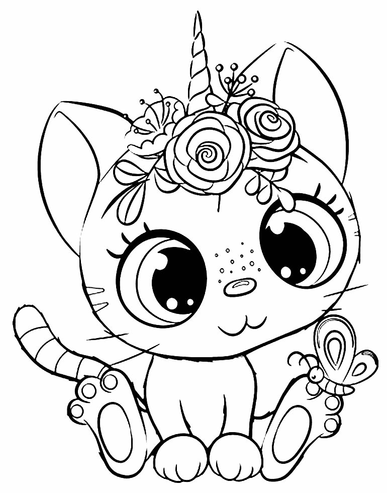 Desenho de Gatinha com laço para Colorir - Colorir.com