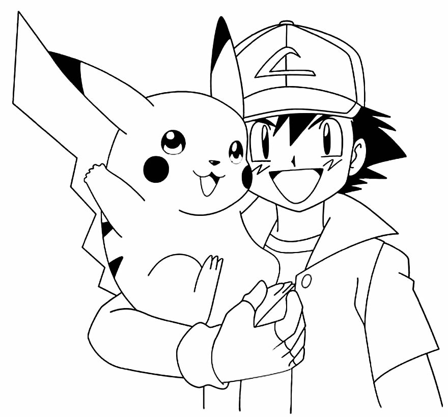 Pikachu e Ash para pintar