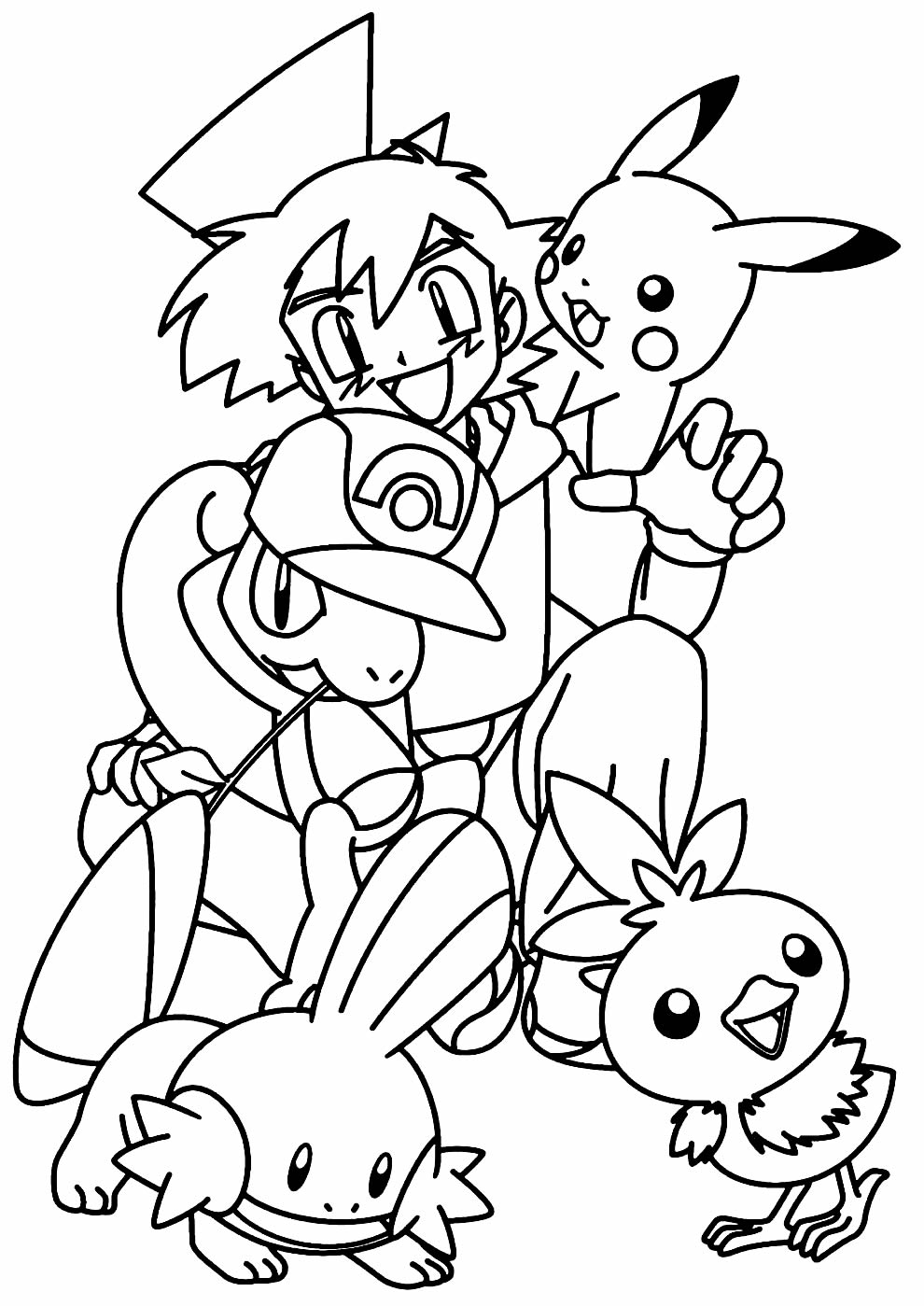 Desenho de Pikachu e Ash para colorir