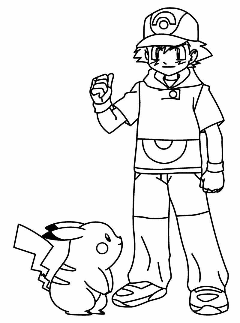 Desenho para pintar de Pikachu e Ash