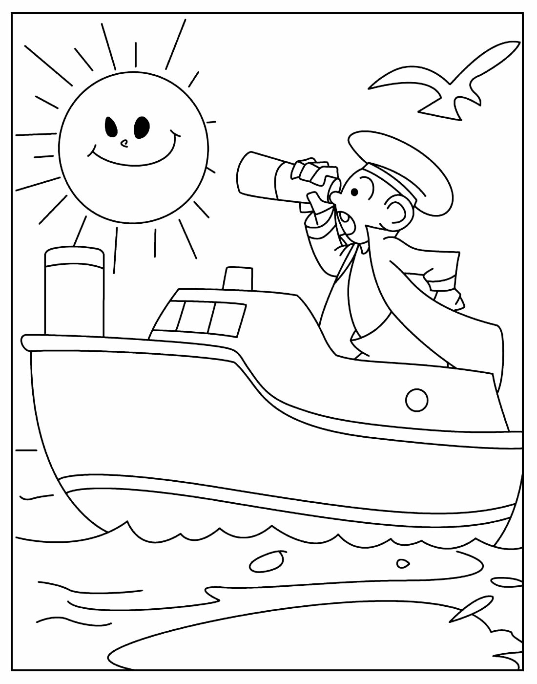 Desenho de Navio e Marinheiro para colorir