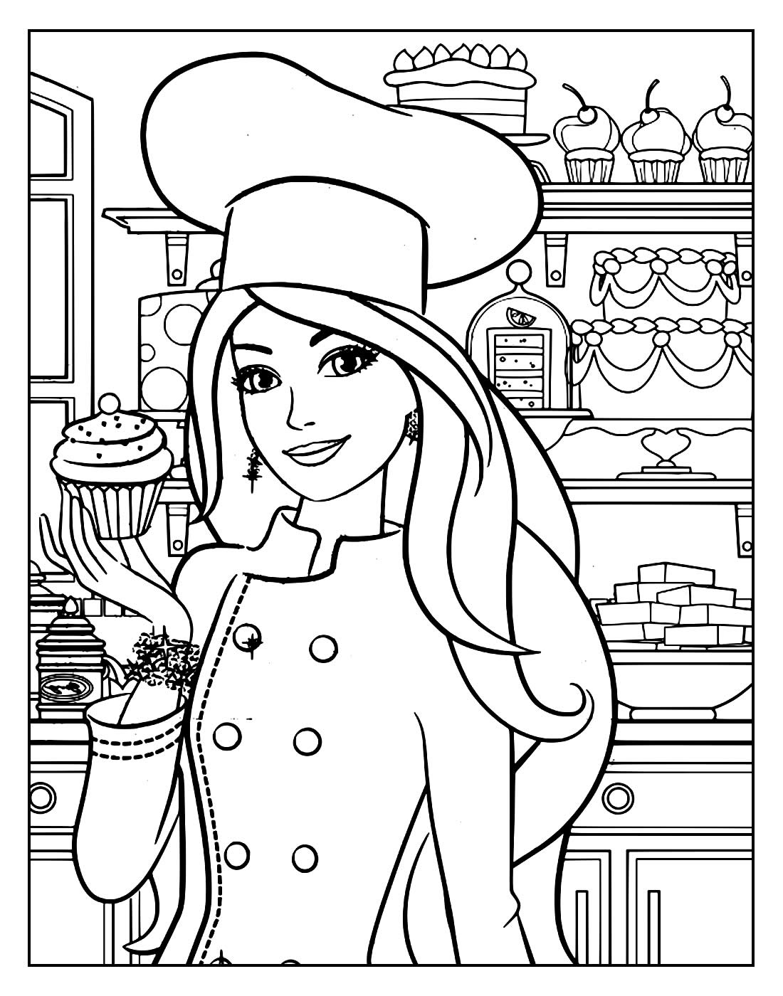 Desenho para colorir da Barbie Chef