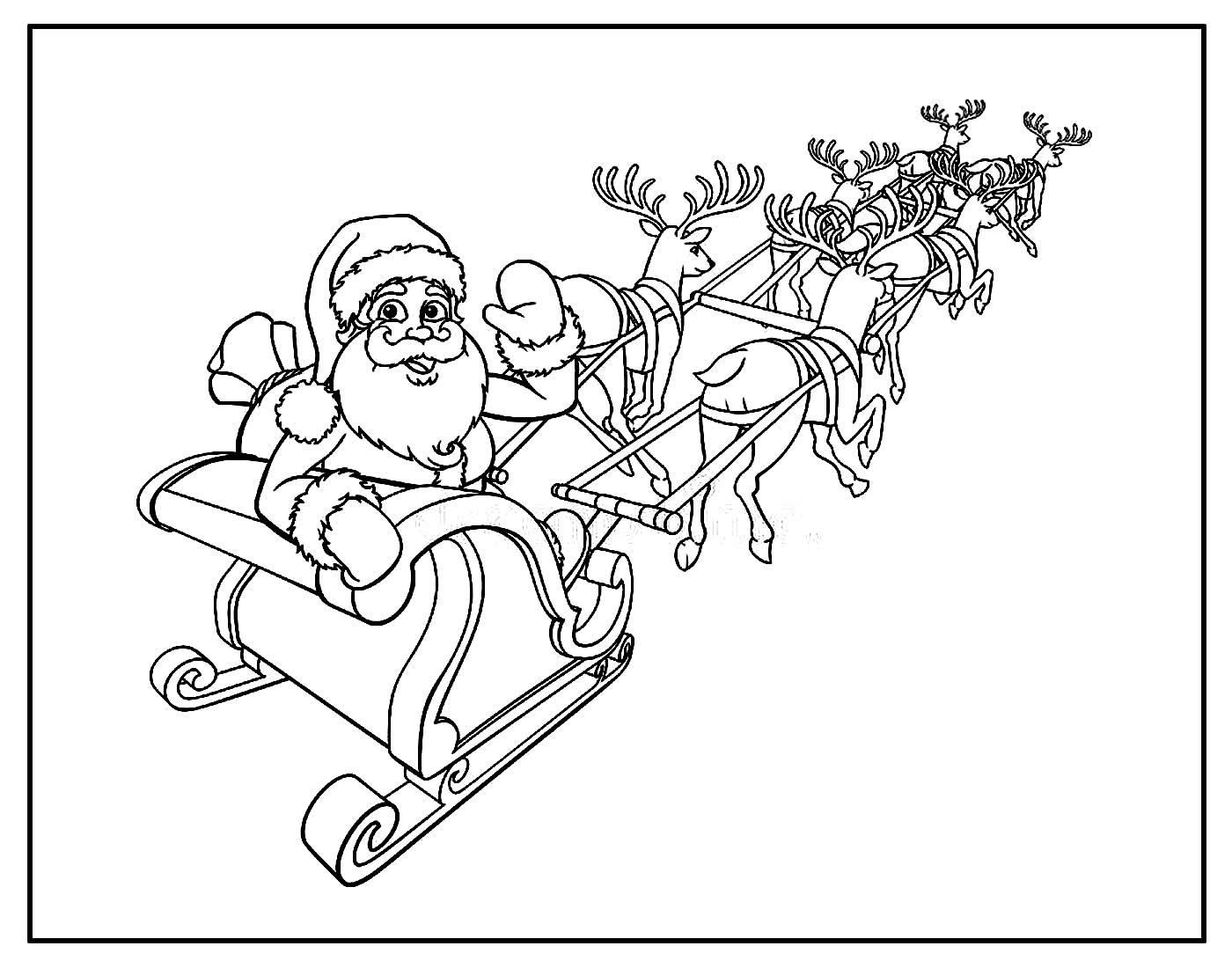 Desenho para colorir de Papai Noel com Trenó