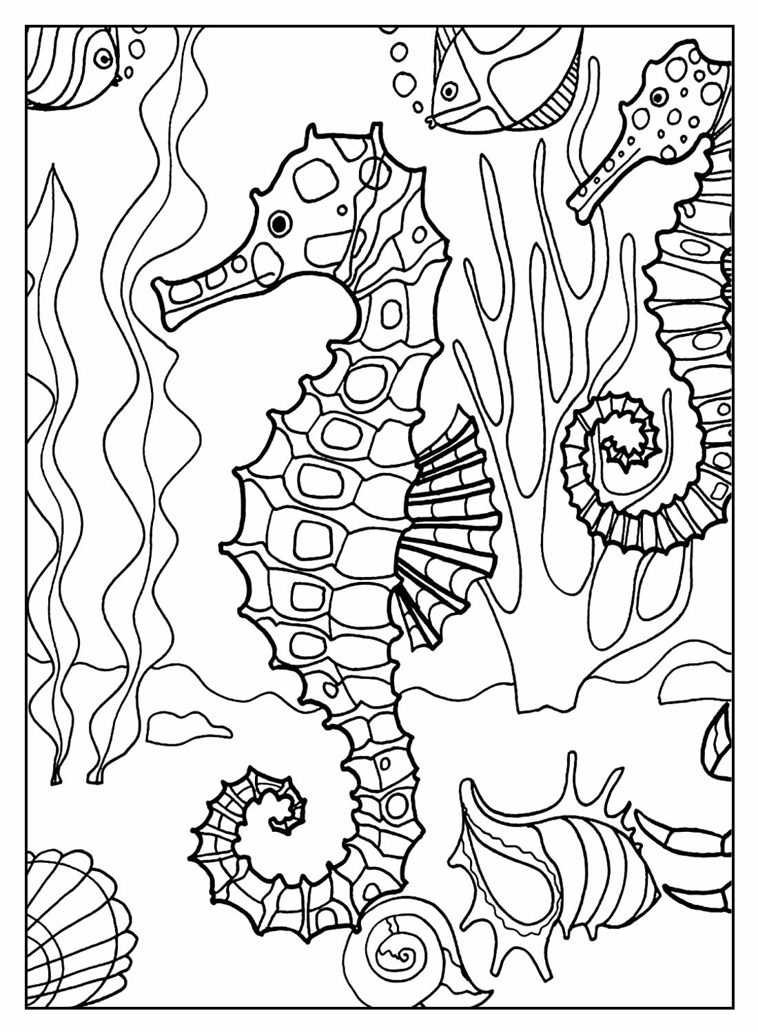 Desenhos de Peixes para pintar - Cavalo-marinho