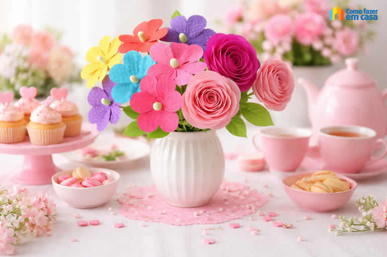 Decoração com Flores de Papel com moldes