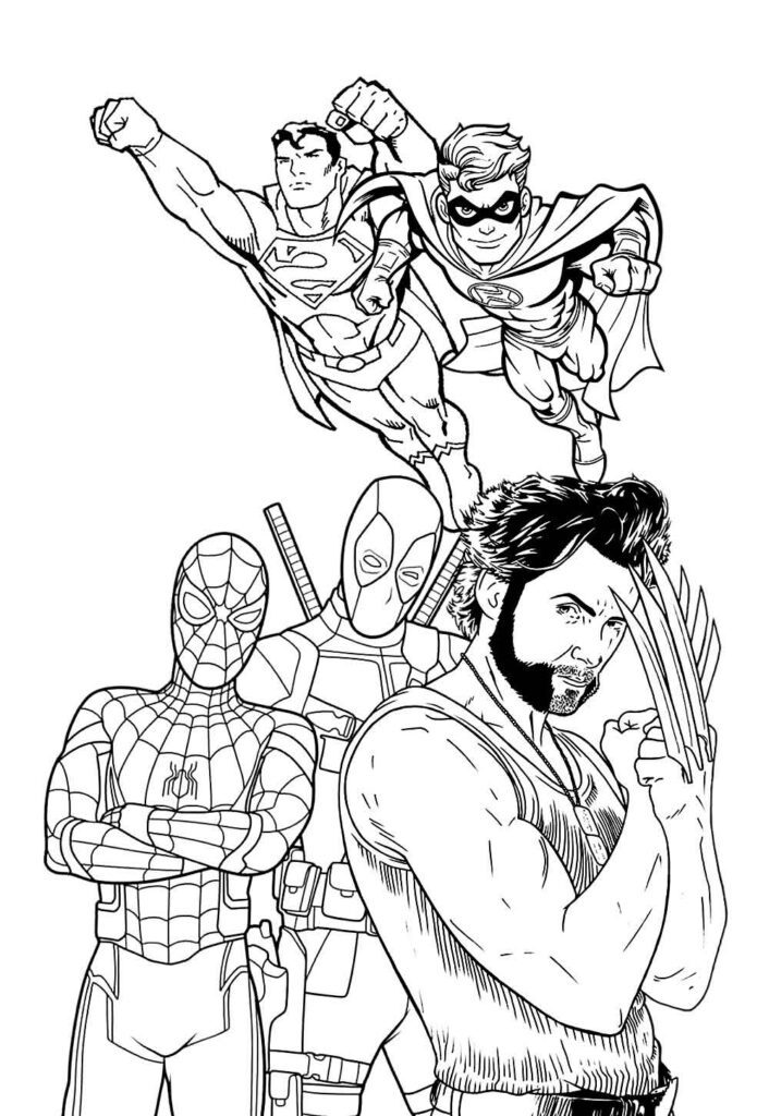 Desenho do Wolverine e Deadpool para colorir