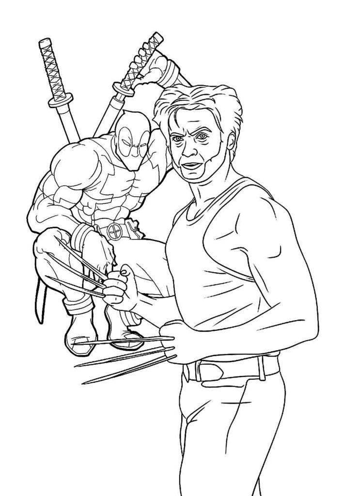 Desenho do Wolverine e Deadpool para imprimir e colorir