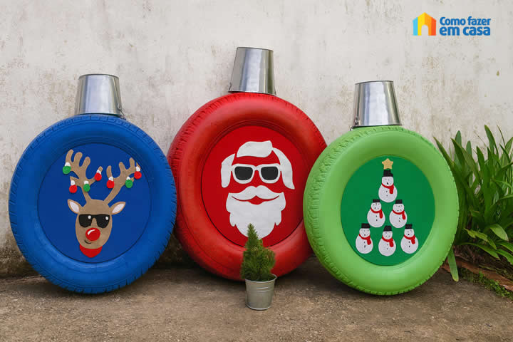 Decoração para Casa no Natal com Pneus