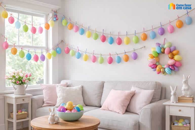 Decoração com Ovinhos Coloridos para Páscoa - Guirlanda