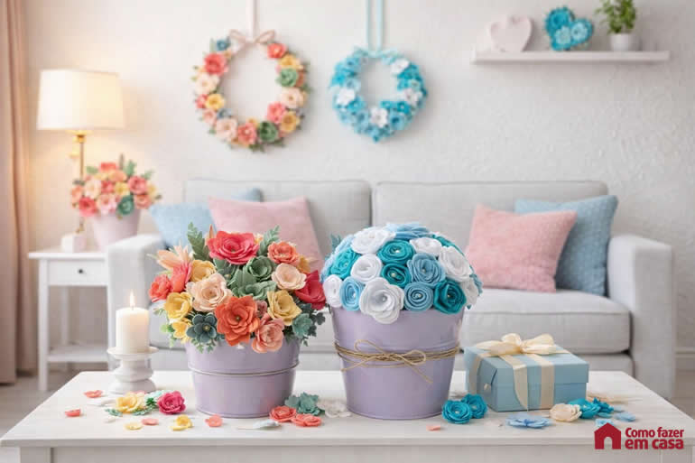 Decoração com Flores de Feltro para Dia das Mães
