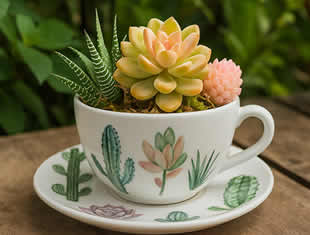 Decoração com Suculentas em Xícara
