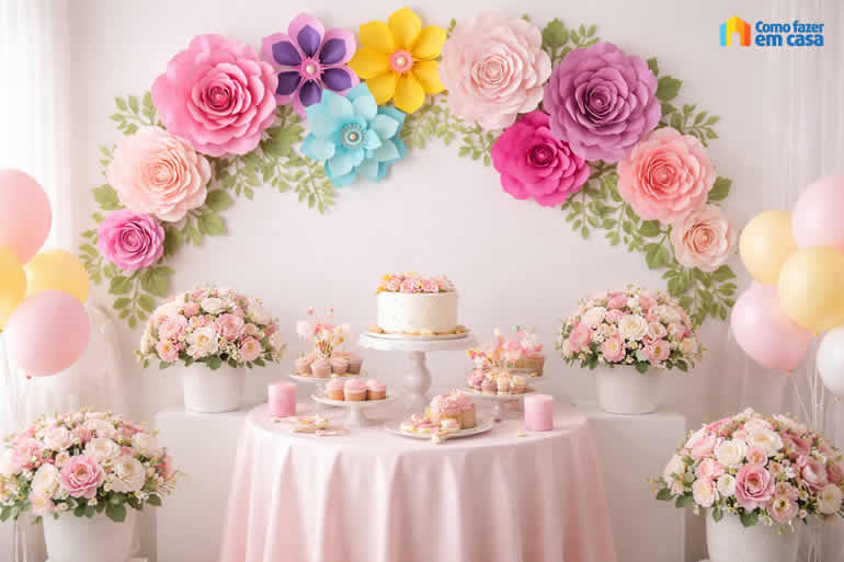 Decoração com Flores de Papel para Dia das Mães - Com Moldes