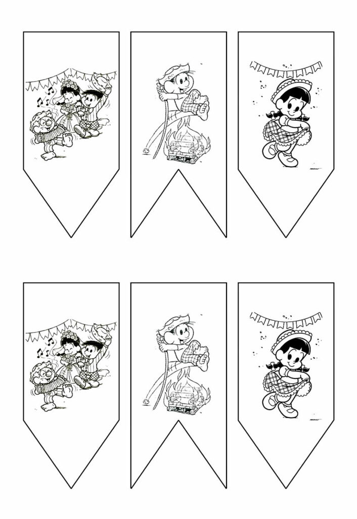 Desenhos Bandeirinha Junina Colorir - Turma da Mônica