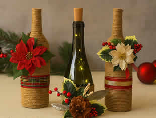 Decoração de Natal com Garrafas de Vidro