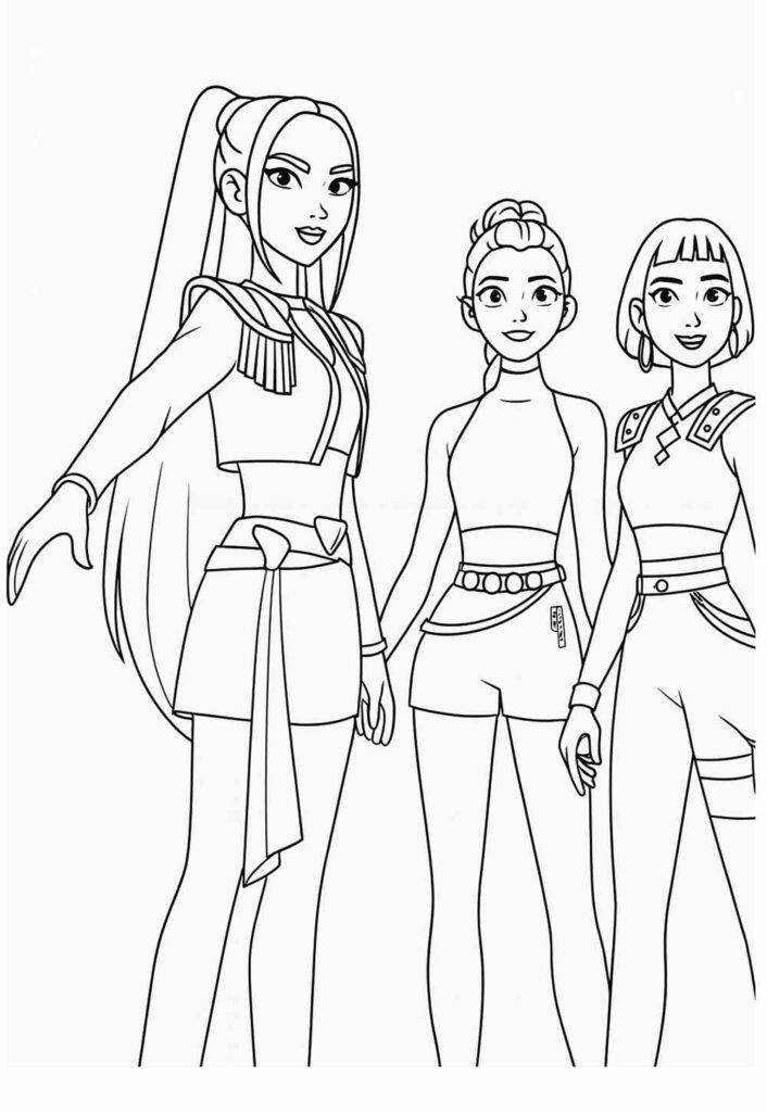 Desenho de Guerreiras do K-Pop para colorir