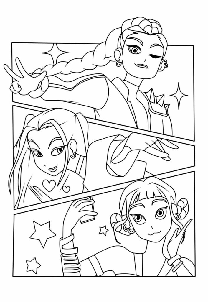 Desenho de Guerreiras do K-Pop para pintar