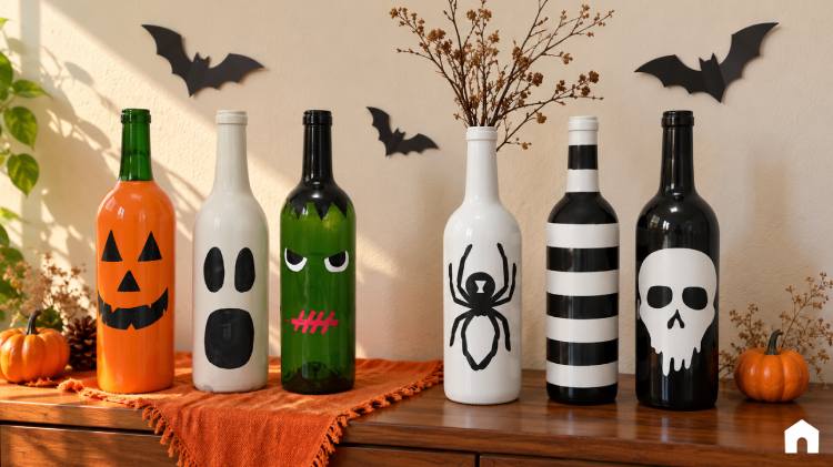 Enfeites com Garrafas de Halloween