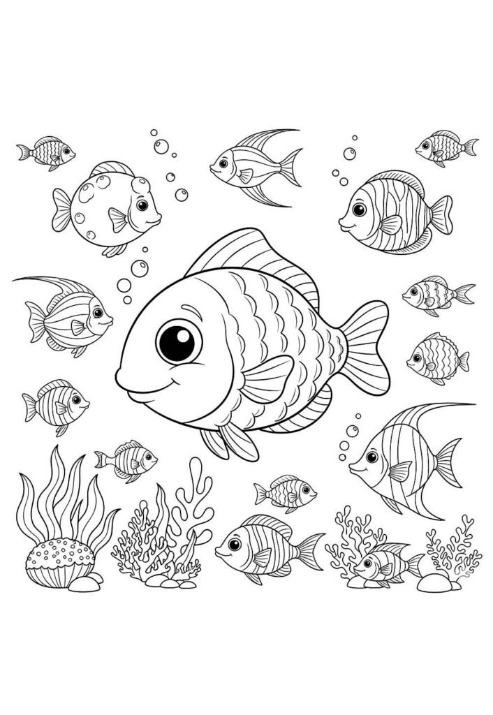 Peixinhos no Fundo do Mar para colorir